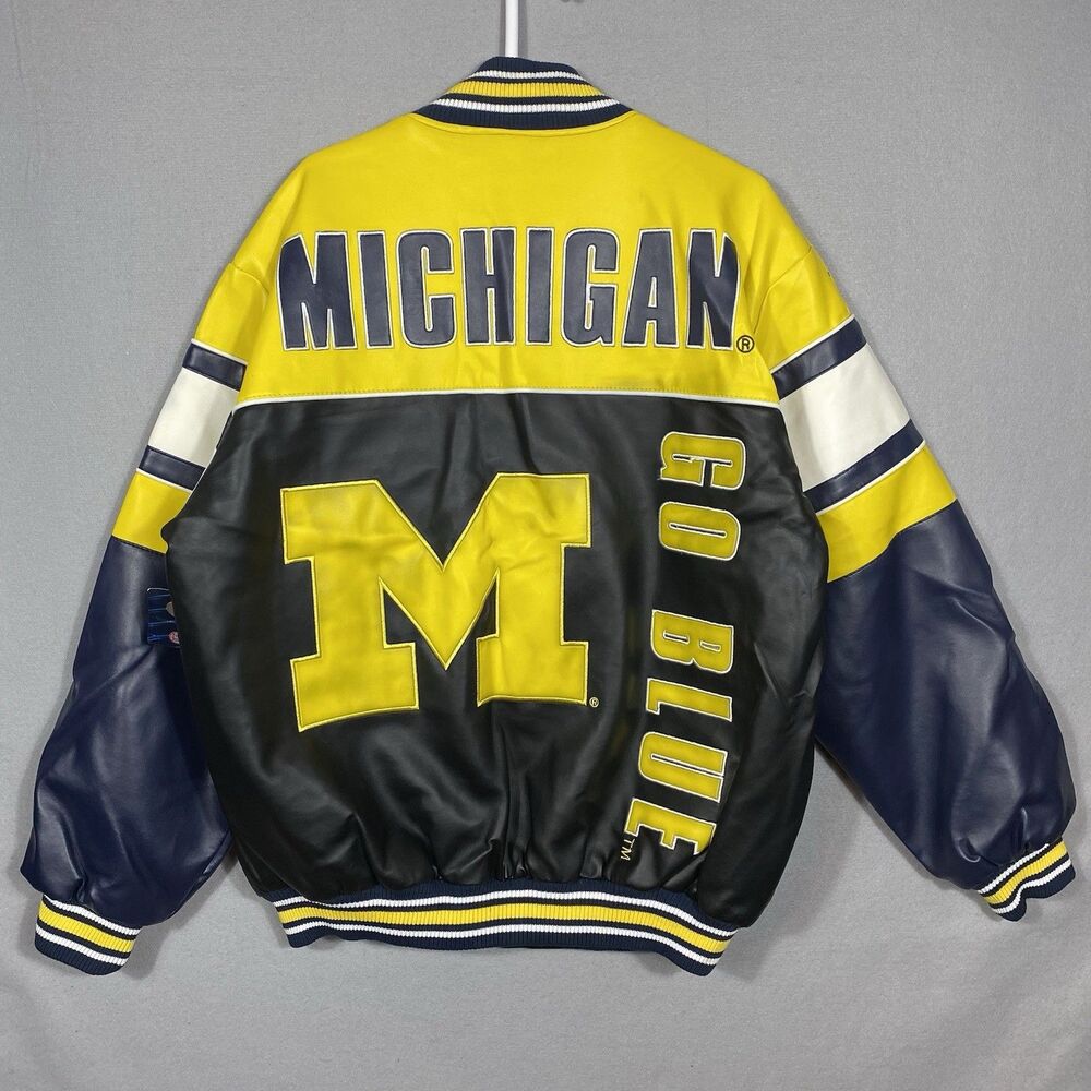 Michigan Wolverines Bomber Faux Leather Jacket Coat U of M Size L